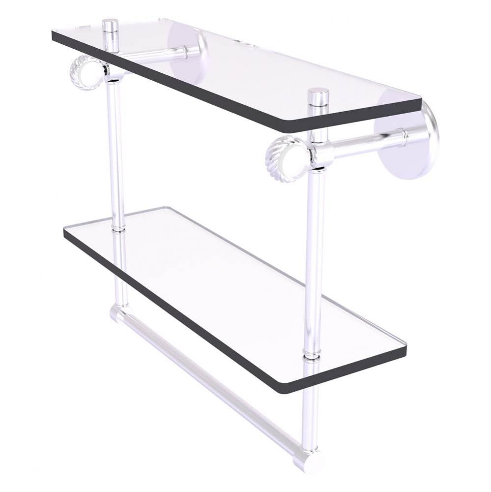 Clearview Collection 16 Inch Double Glass Shelf with Towel Bar and Twisted Accents - Satin Chrome