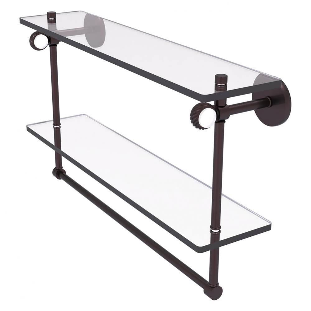 Clearview Collection 22 Inch Double Glass Shelf with Towel Bar and Twisted Accents - Antique Bronz