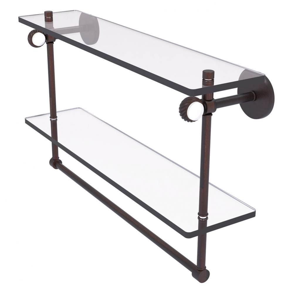 Clearview Collection 22 Inch Double Glass Shelf with Towel Bar and Twisted Accents - Venetian Bron