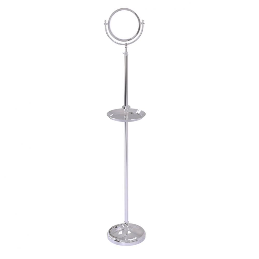 Floor Standing Make-Up Mirror 8 Inch Diameter with 4X Magnification and Shaving Tray