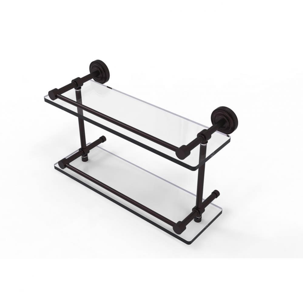 Dottingham 16 Inch Double Glass Shelf with Gallery Rail