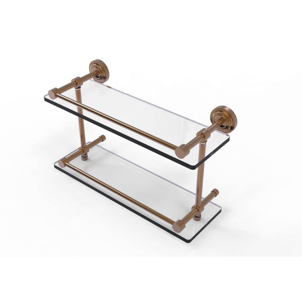Dottingham 16 Inch Double Glass Shelf with Gallery Rail