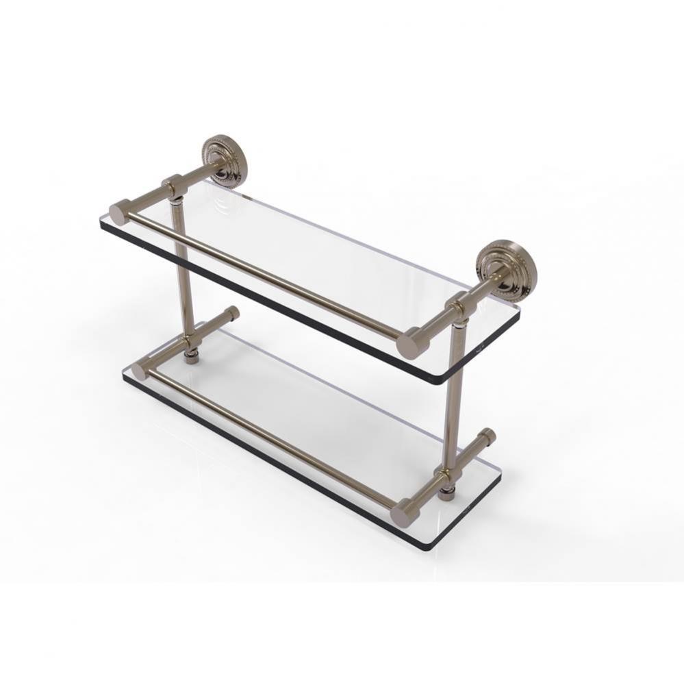 Dottingham 16 Inch Double Glass Shelf with Gallery Rail