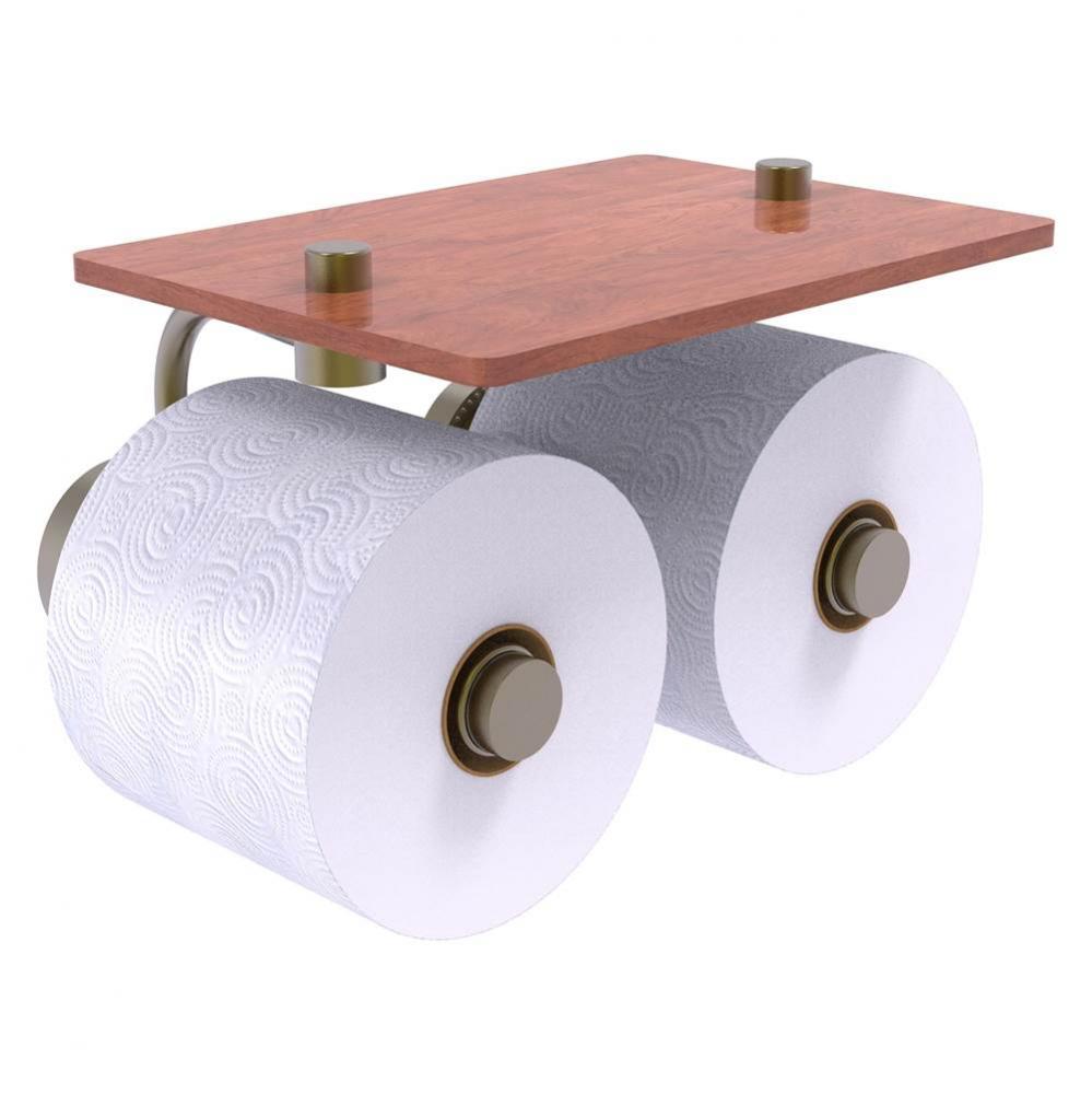 Dottingham Collection 2 Roll Toilet Paper Holder with Wood Shelf - Antique Brass