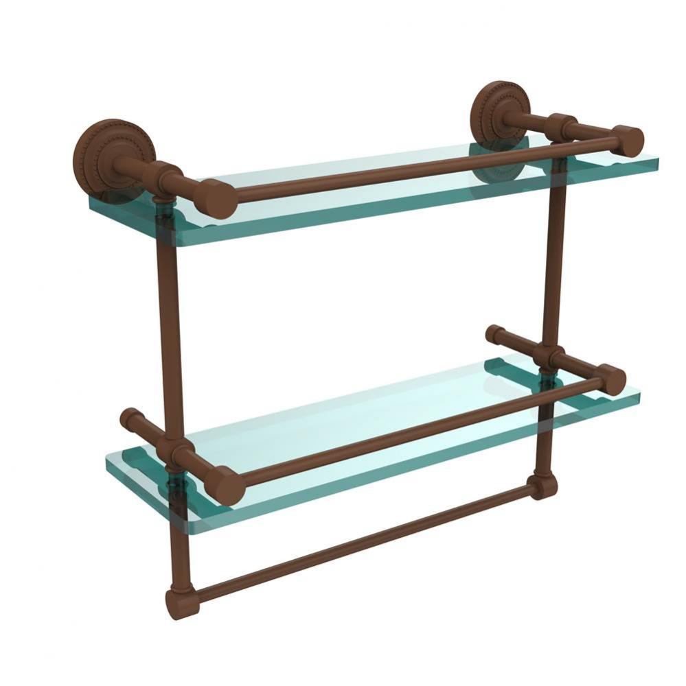 Dottingham 16 Inch Gallery Double Glass Shelf with Towel Bar