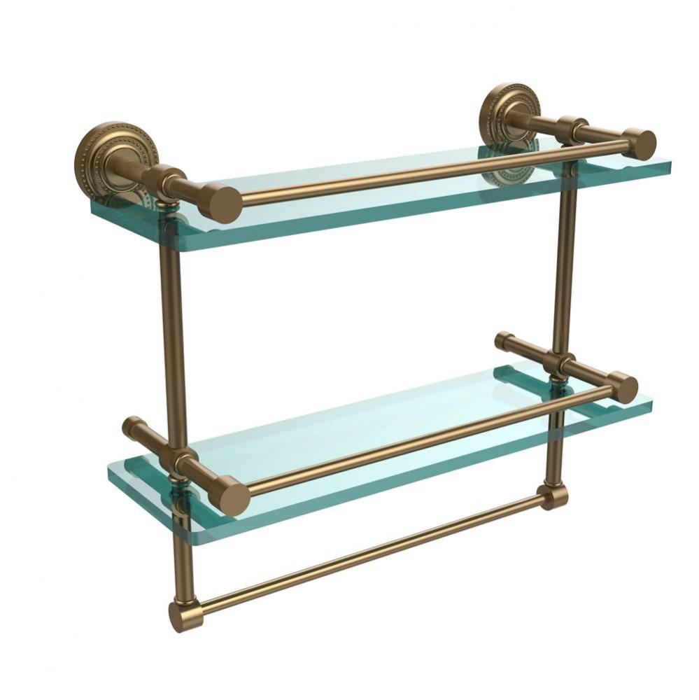 Dottingham 16 Inch Gallery Double Glass Shelf with Towel Bar