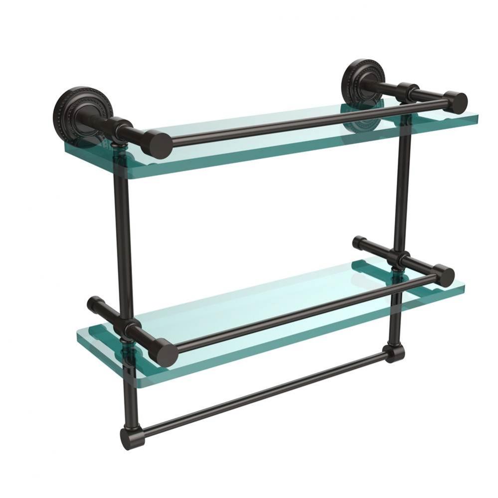 Dottingham 16 Inch Gallery Double Glass Shelf with Towel Bar