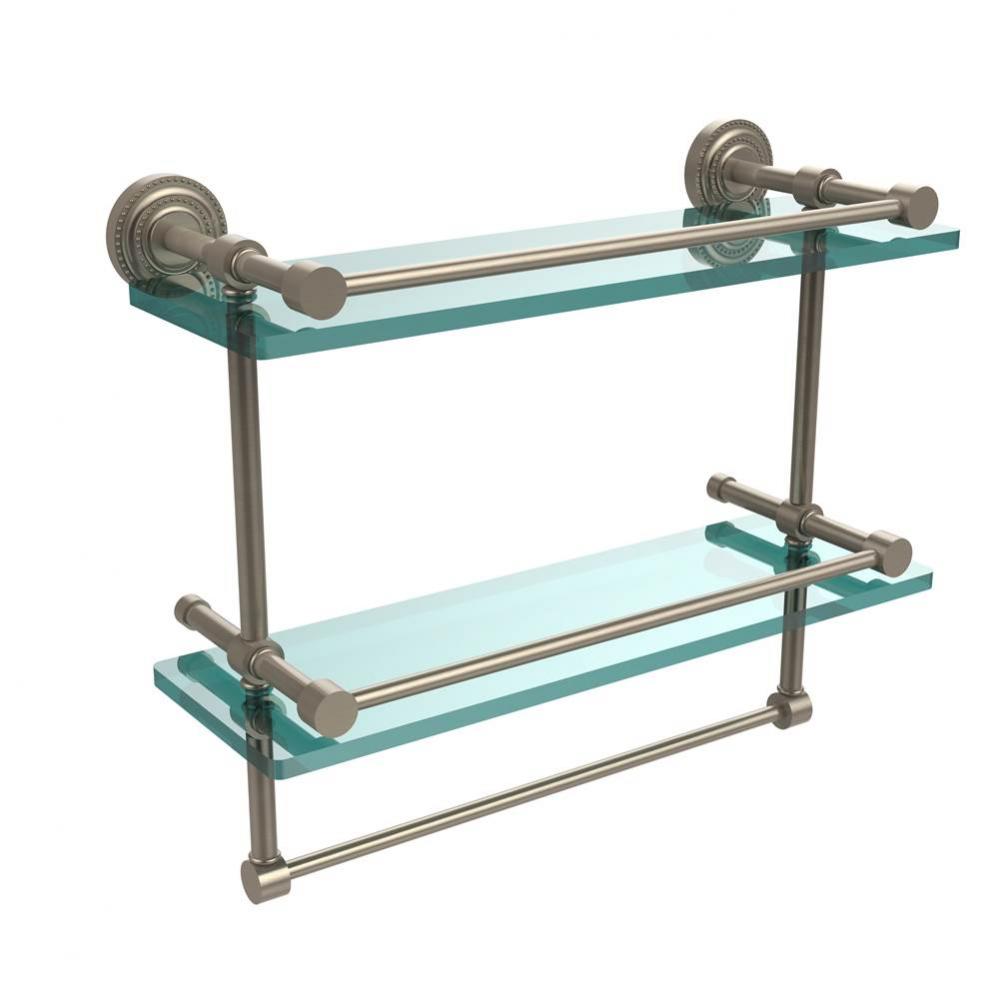 Dottingham 16 Inch Gallery Double Glass Shelf with Towel Bar