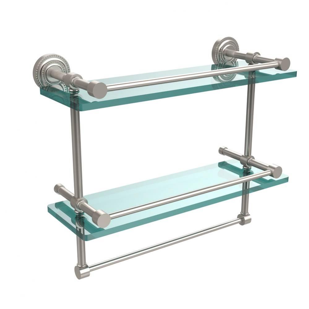 Dottingham 16 Inch Gallery Double Glass Shelf with Towel Bar
