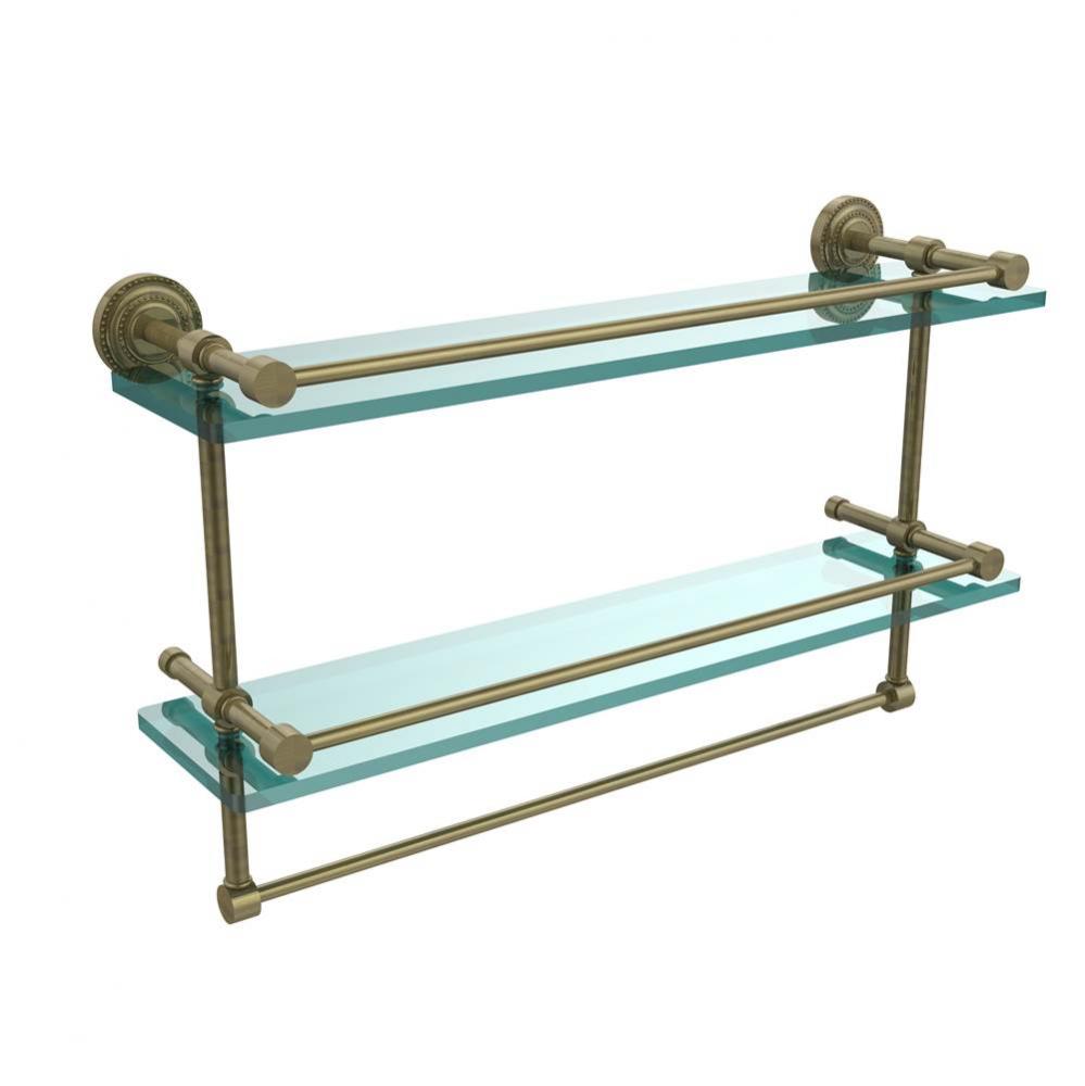 Dottingham 22 Inch Gallery Double Glass Shelf with Towel Bar
