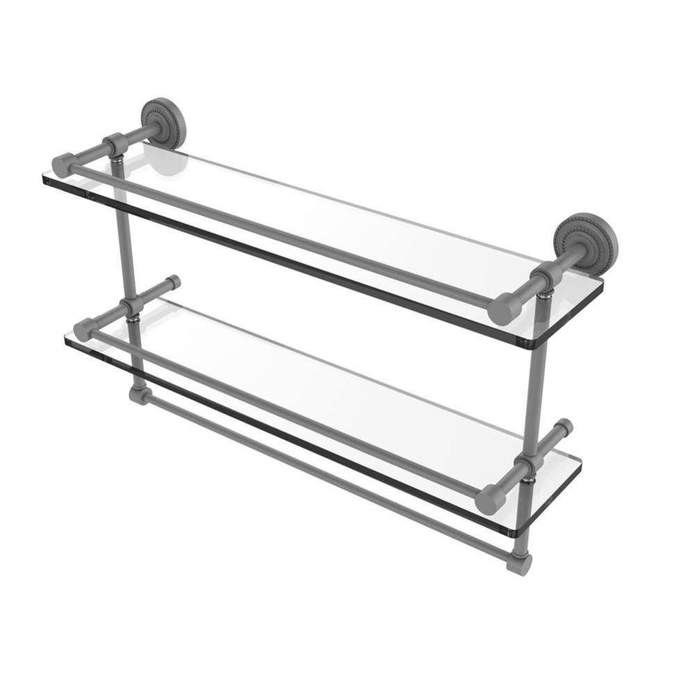 Dottingham 22 Inch Gallery Double Glass Shelf with Towel Bar