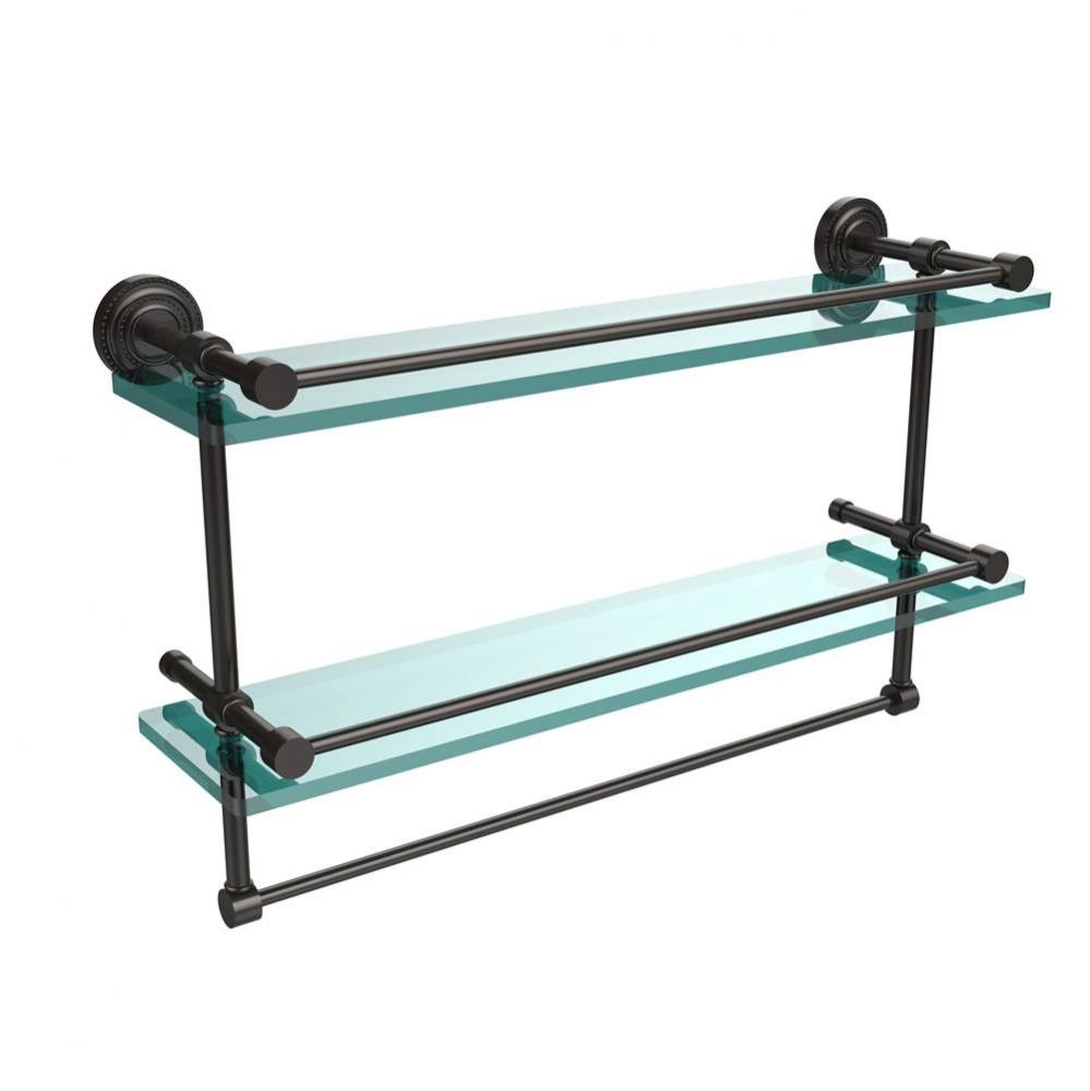 Dottingham 22 Inch Gallery Double Glass Shelf with Towel Bar