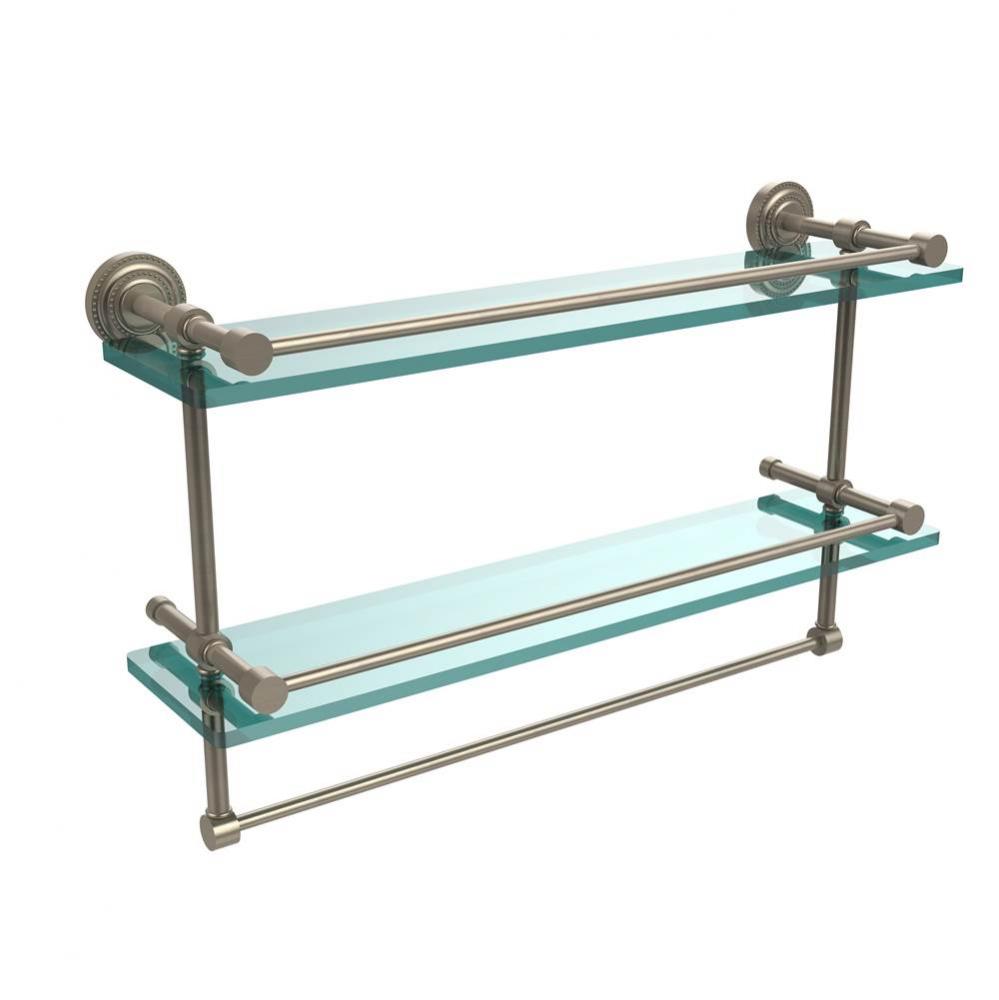Dottingham 22 Inch Gallery Double Glass Shelf with Towel Bar