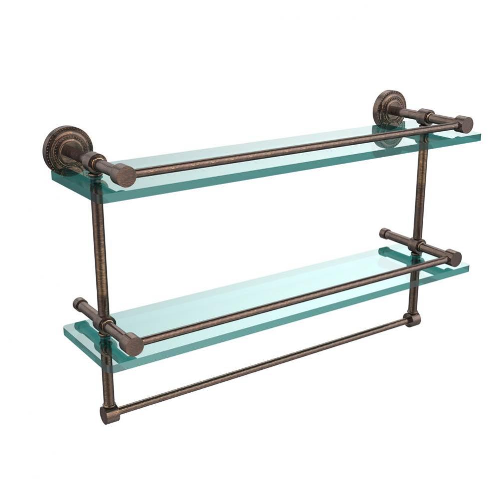 Dottingham 22 Inch Gallery Double Glass Shelf with Towel Bar
