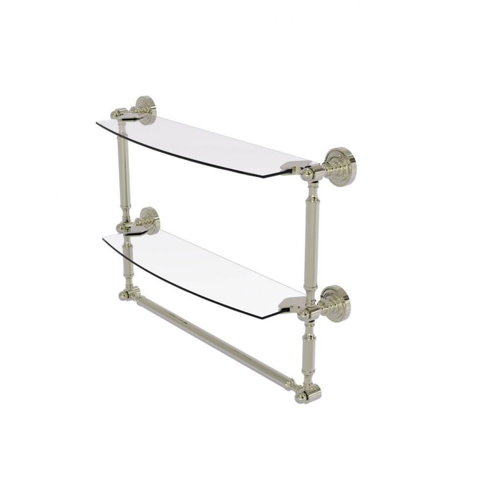 Dottingham Collection 18 Inch Two Tiered Glass Shelf with Integrated Towel Bar