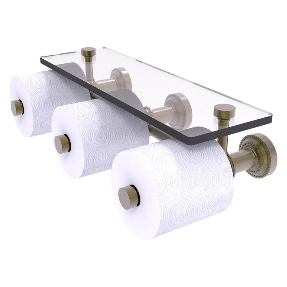 Dottingham Collection Horizontal Reserve 3 Roll Toilet Paper Holder with Glass Shelf - Antique Bra