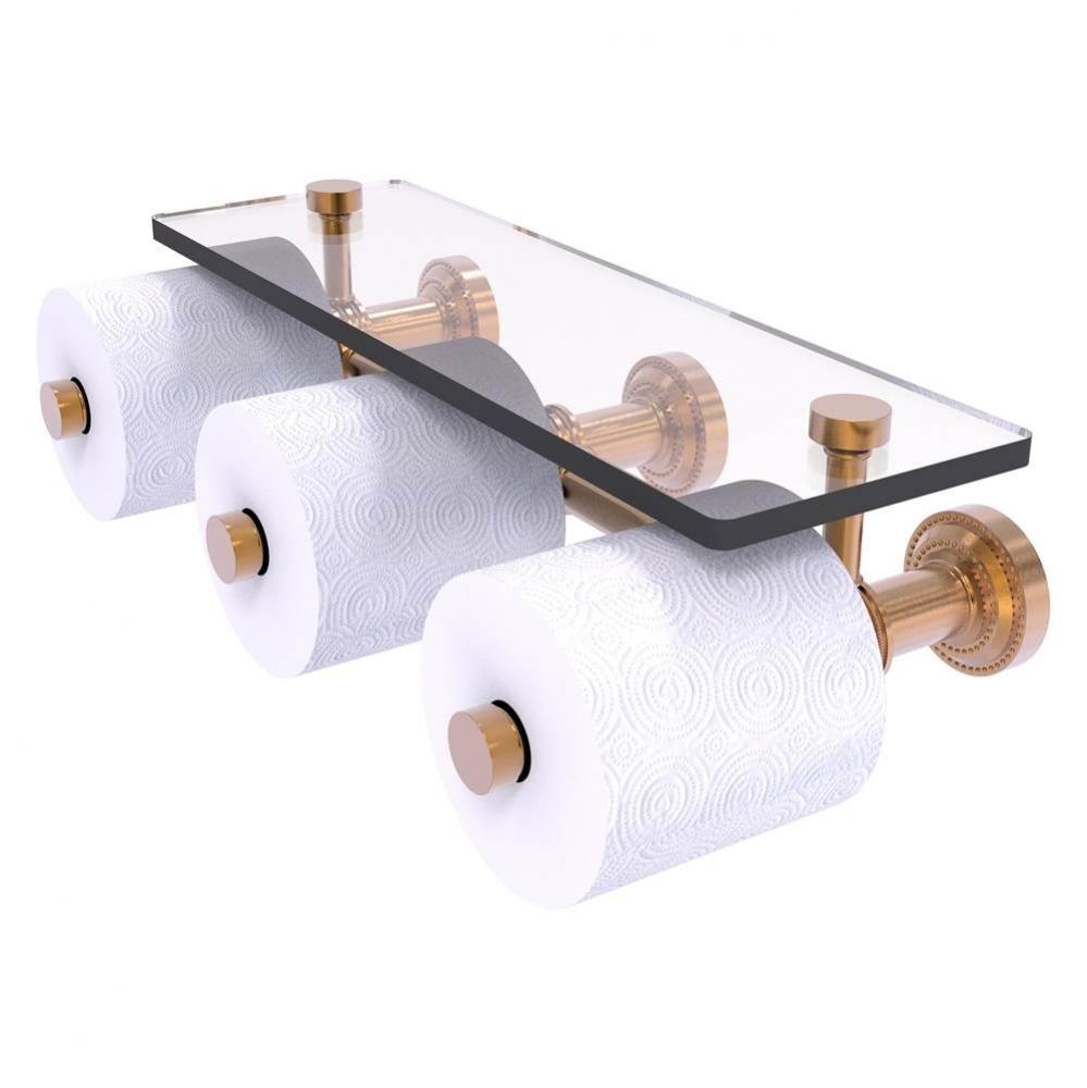 Dottingham Collection Horizontal Reserve 3 Roll Toilet Paper Holder with Glass Shelf - Brushed Bro