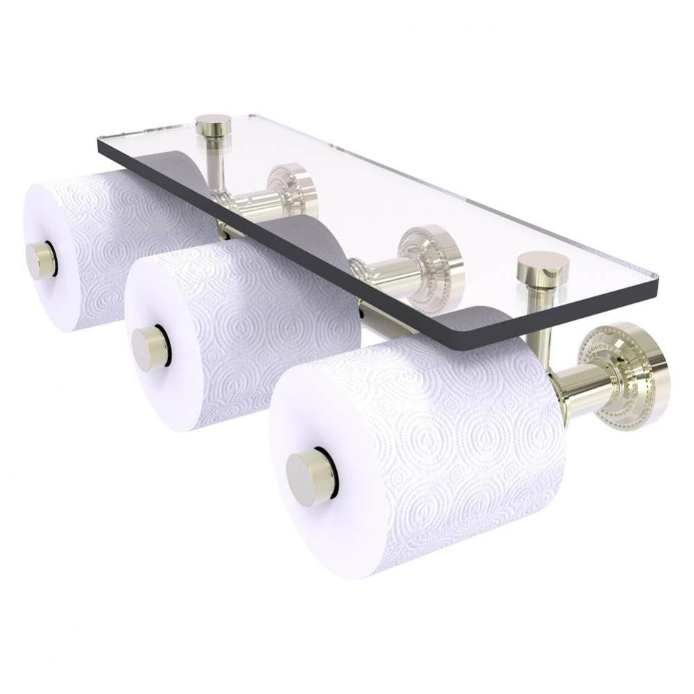 Dottingham Collection Horizontal Reserve 3 Roll Toilet Paper Holder with Glass Shelf - Polished Ni