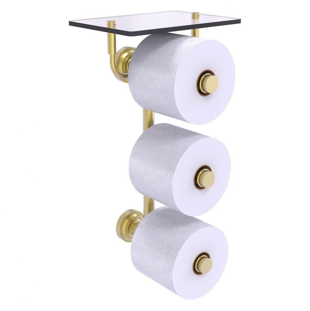 Dottingham Collection 3 Roll Toilet Paper Holder with Glass Shelf - Satin Brass