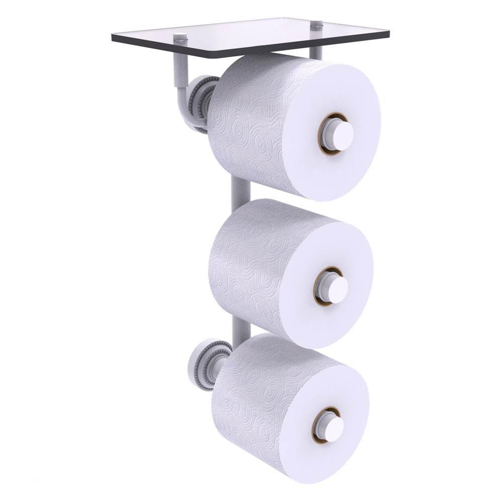 Dottingham Collection 3 Roll Toilet Paper Holder with Glass Shelf - Matte White