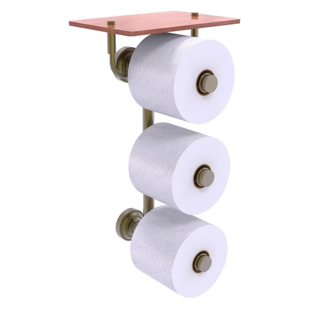 Dottingham Collection 3 Roll Toilet Paper Holder with Wood Shelf - Antique Brass