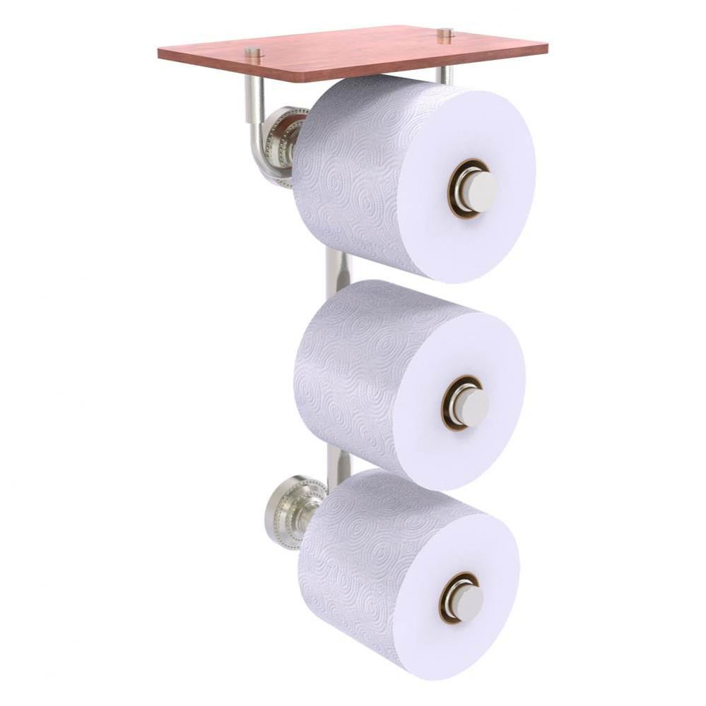 Dottingham Collection 3 Roll Toilet Paper Holder with Wood Shelf - Satin Nickel