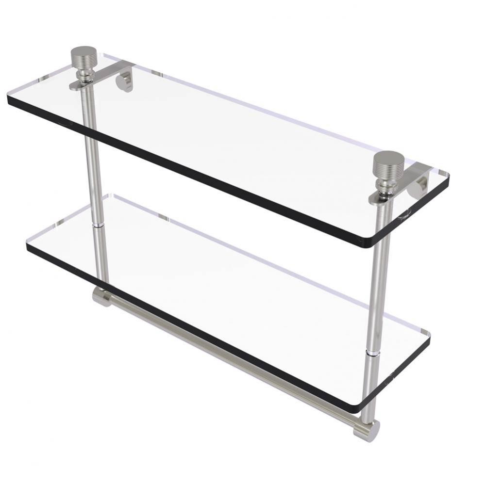 Foxtrot Collection 16 Inch Two Tiered Glass Shelf with Integrated Towel Bar