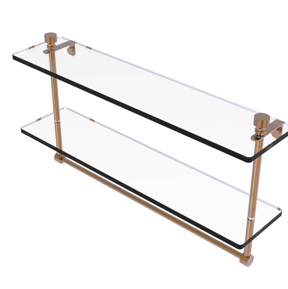 Foxtrot Collection 22 Inch Two Tiered Glass Shelf with Integrated Towel Bar