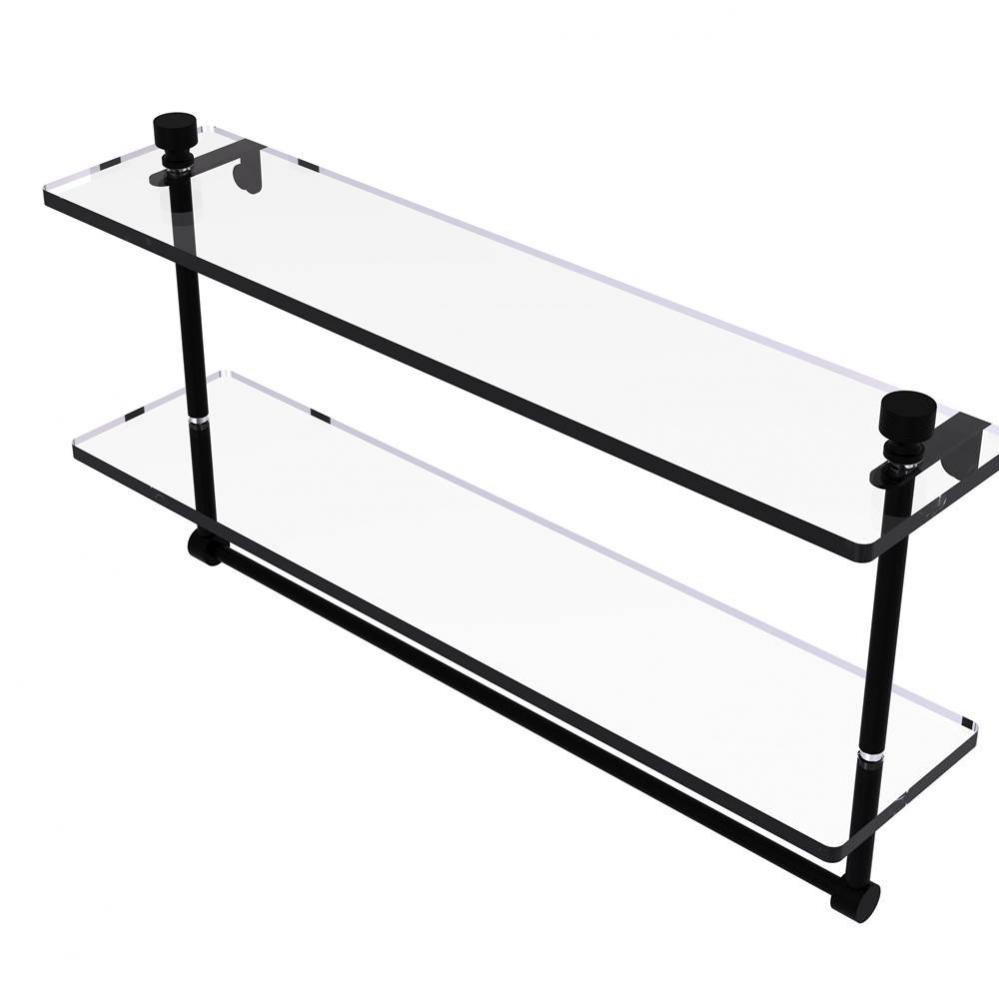 Foxtrot Collection 22 Inch Two Tiered Glass Shelf with Integrated Towel Bar