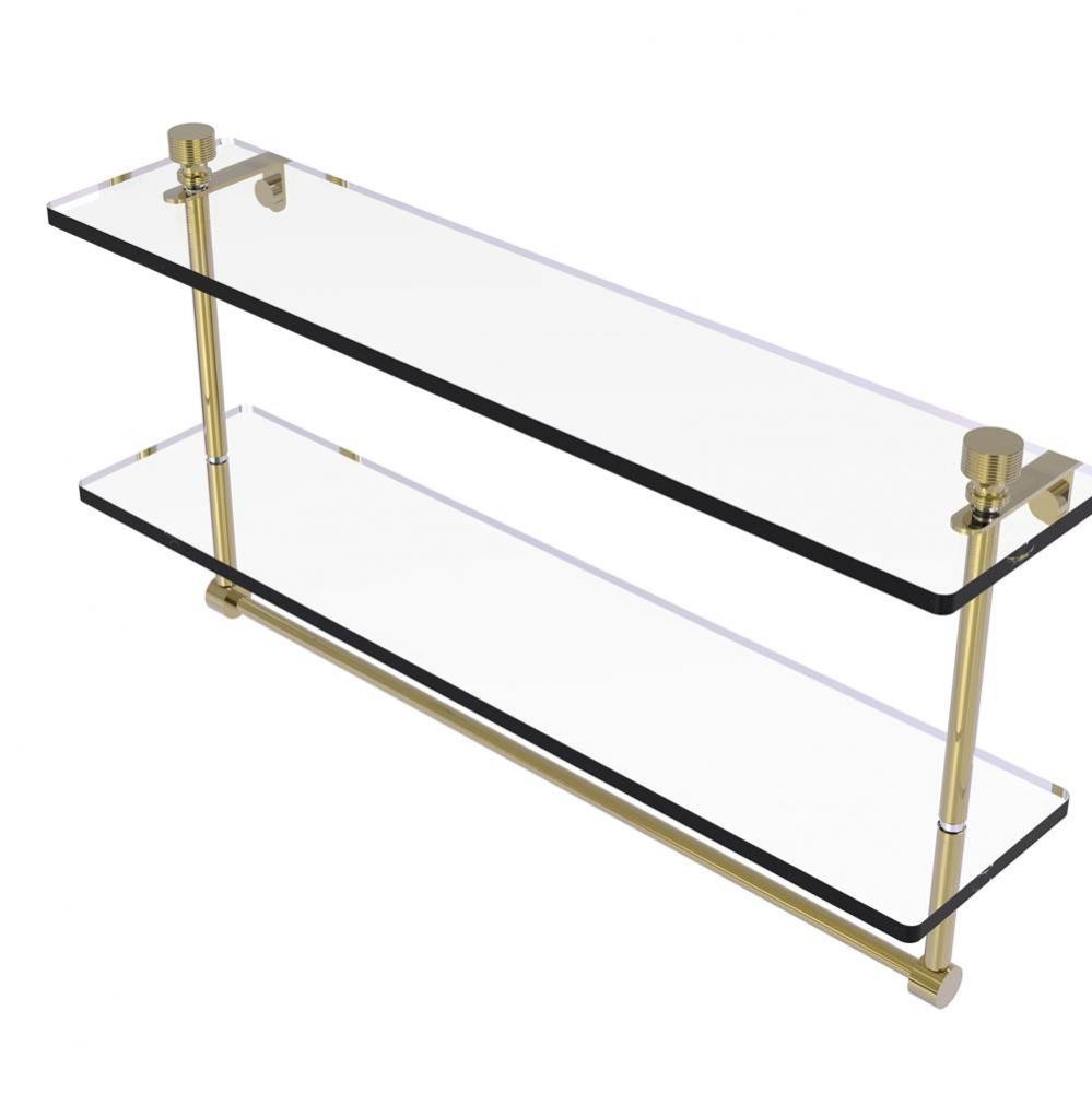 Foxtrot Collection 22 Inch Two Tiered Glass Shelf with Integrated Towel Bar