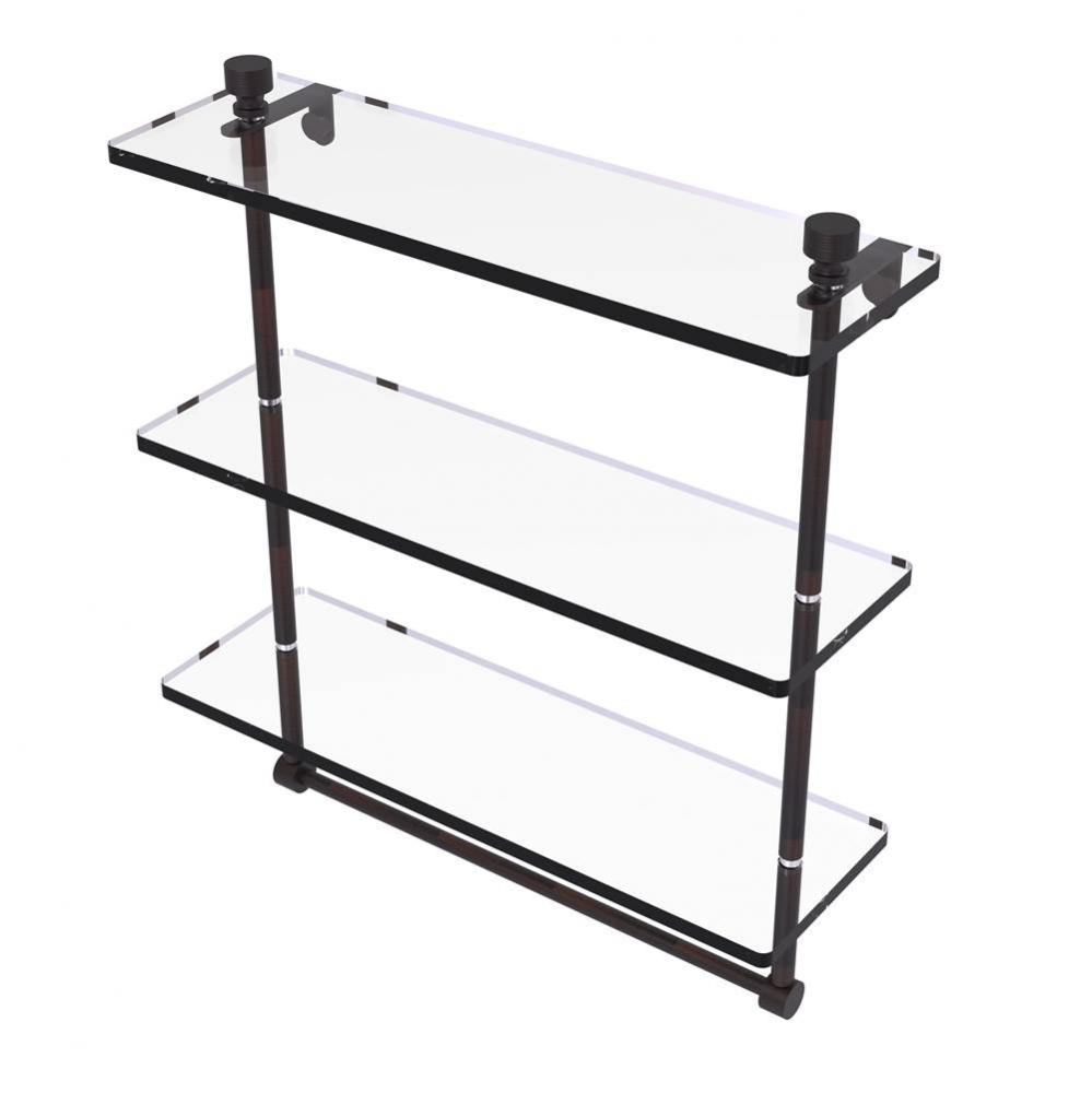 Foxtrot Collection 16 Inch Triple Tiered Glass Shelf with Integrated Towel Bar