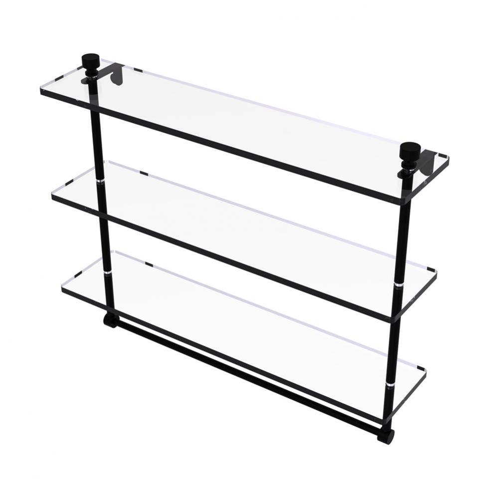 Foxtrot Collection 22 Inch Triple Tiered Glass Shelf with Integrated Towel Bar