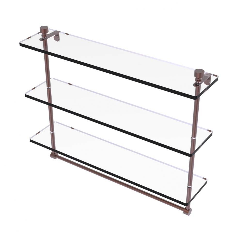 Foxtrot Collection 22 Inch Triple Tiered Glass Shelf with Integrated Towel Bar