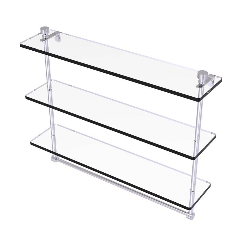 Foxtrot Collection 22 Inch Triple Tiered Glass Shelf with Integrated Towel Bar