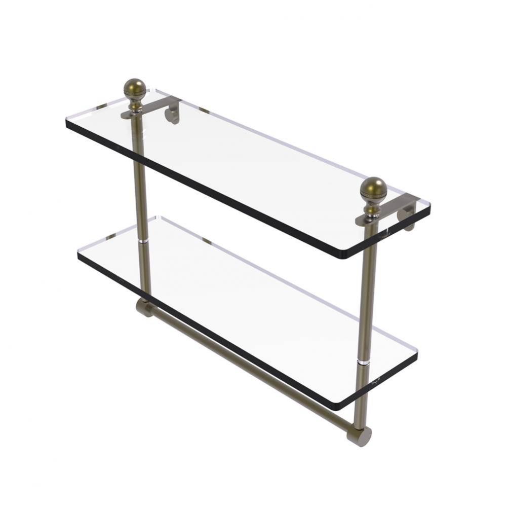 Mambo Collection 16 Inch Two Tiered Glass Shelf with Integrated Towel Bar