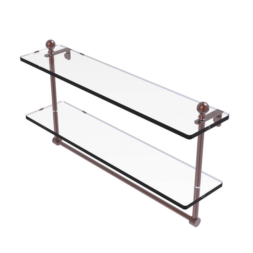 Mambo Collection 22 Inch Two Tiered Glass Shelf with Integrated Towel Bar