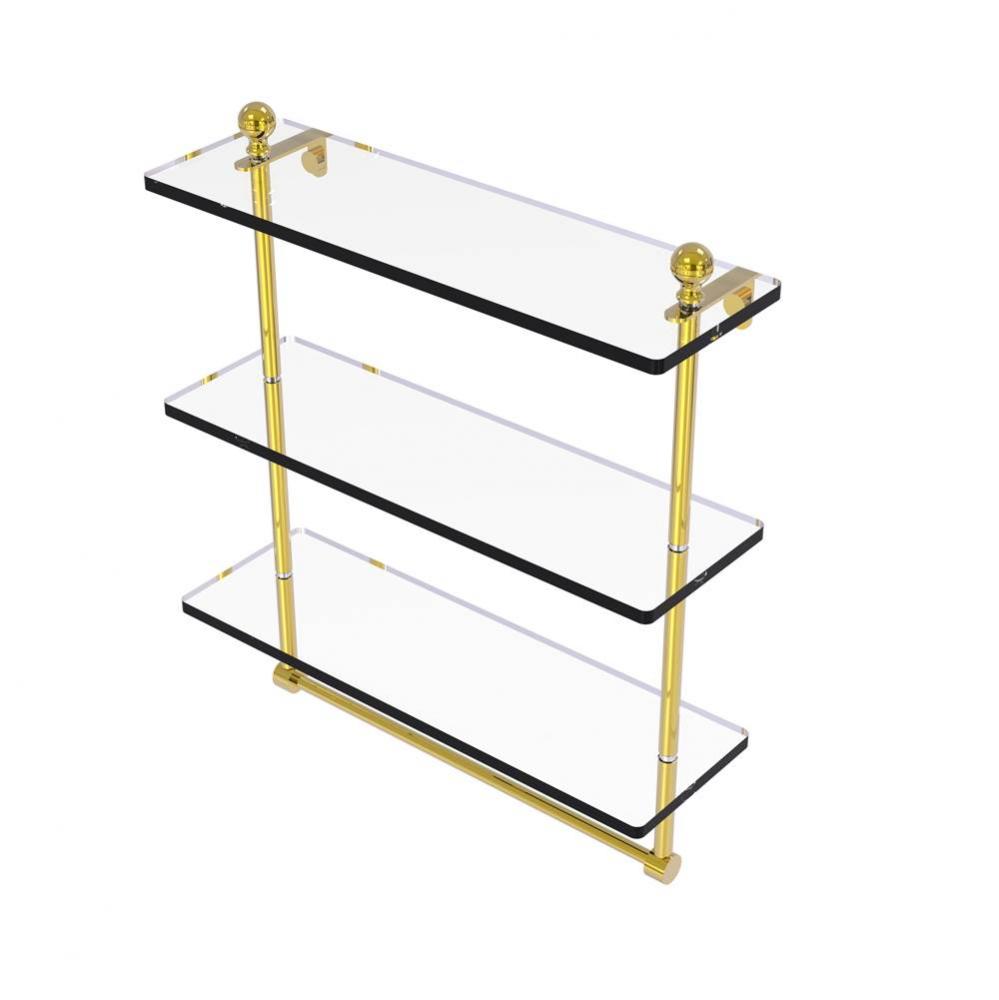 Mambo Collection 16 Inch Triple Tiered Glass Shelf with Integrated Towel Bar