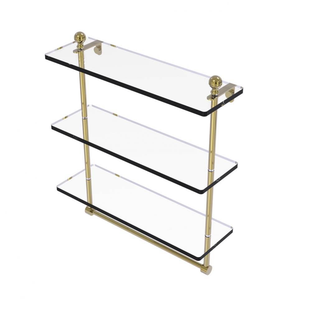 Mambo Collection 16 Inch Triple Tiered Glass Shelf with Integrated Towel Bar