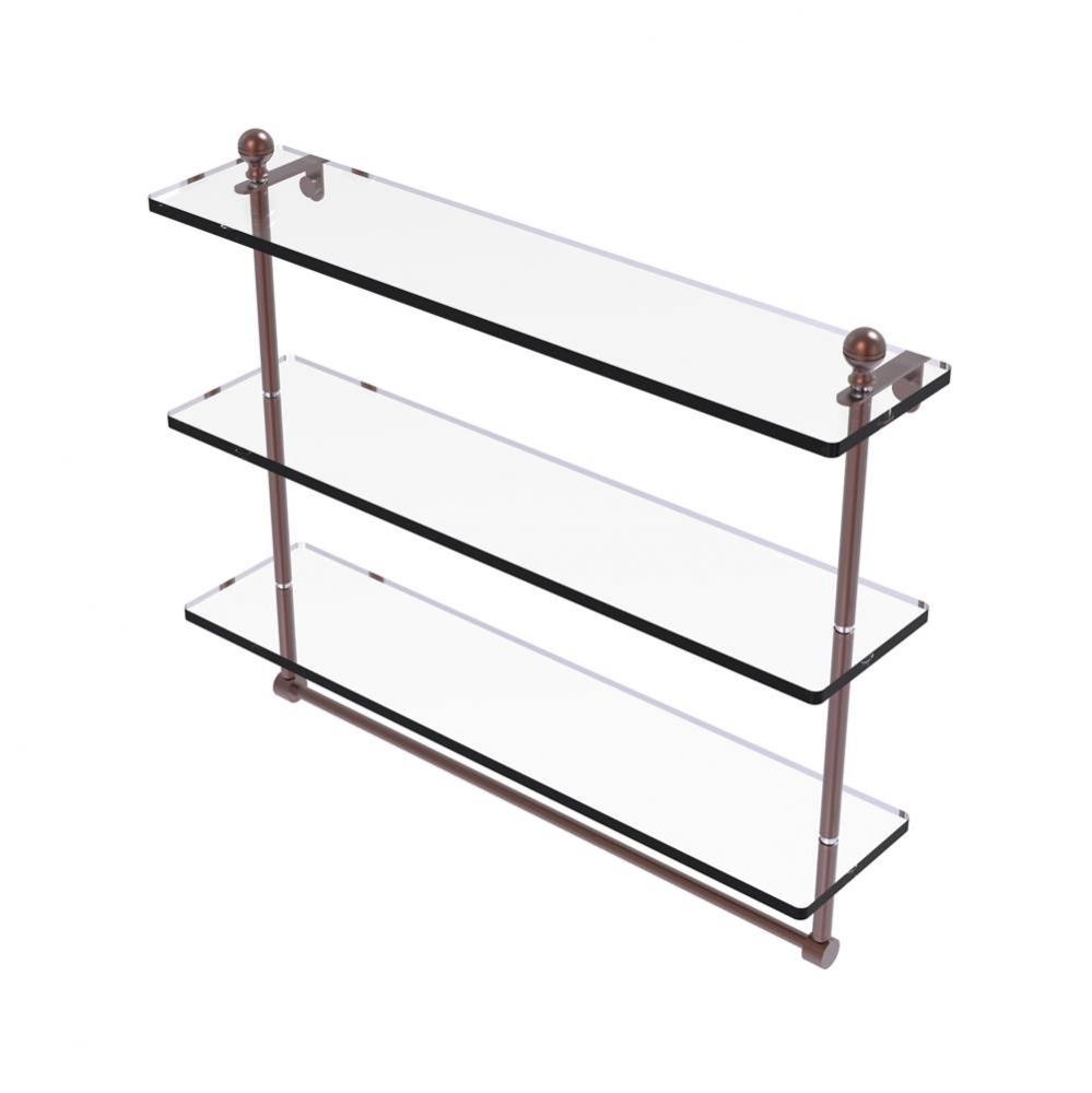 Mambo Collection 22 Inch Triple Tiered Glass Shelf with Integrated Towel Bar