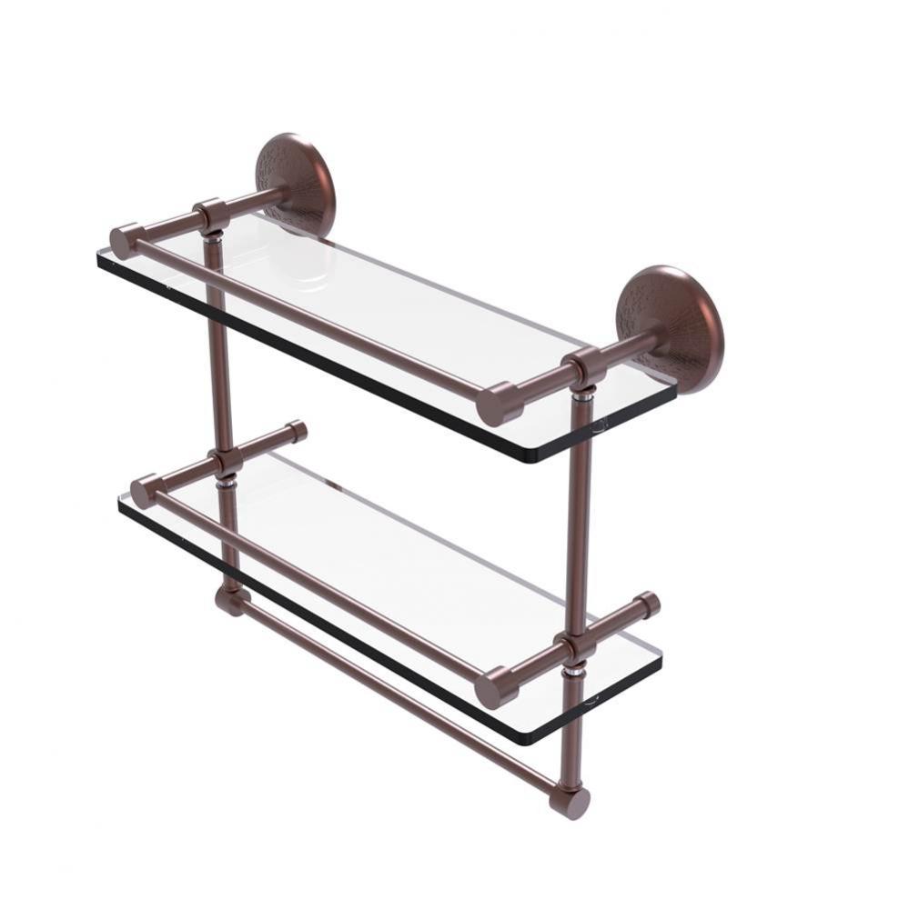 Monte Carlo Collection 16 Inch Gallery Double Glass Shelf with Towel Bar