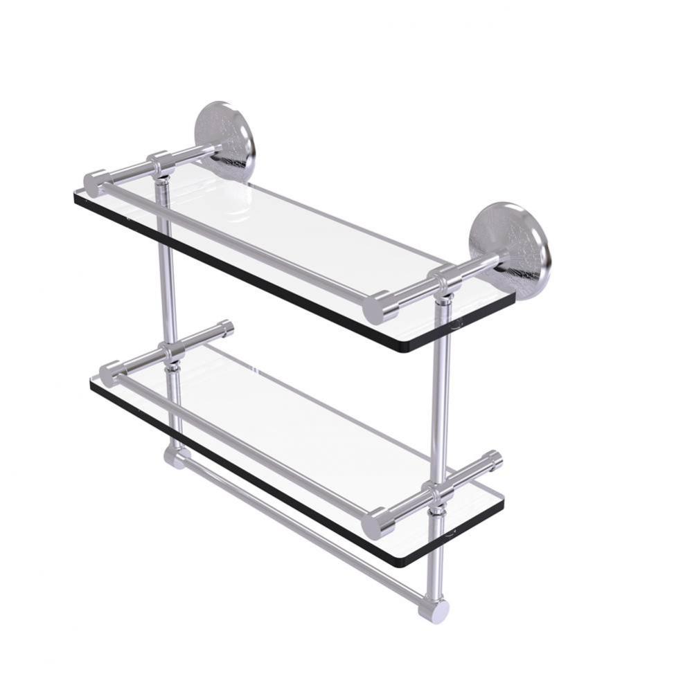 Monte Carlo Collection 16 Inch Gallery Double Glass Shelf with Towel Bar