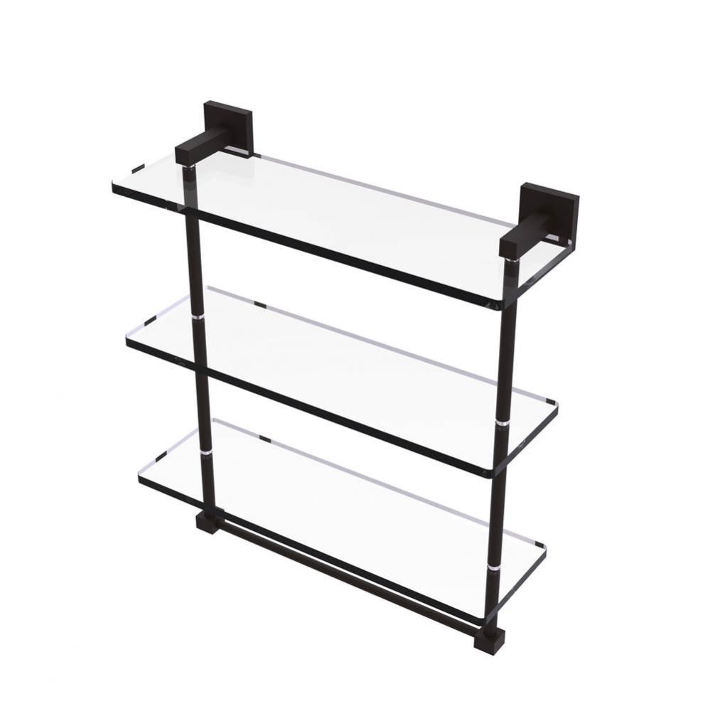 Montero Collection 16 Inch Triple Tiered Glass Shelf with integrated towel bar