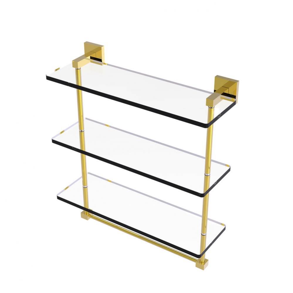 Montero Collection 16 Inch Triple Tiered Glass Shelf with integrated towel bar