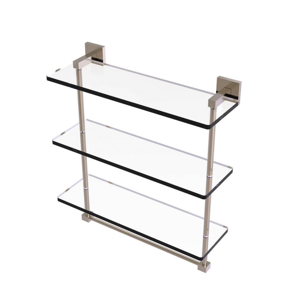 Montero Collection 16 Inch Triple Tiered Glass Shelf with integrated towel bar