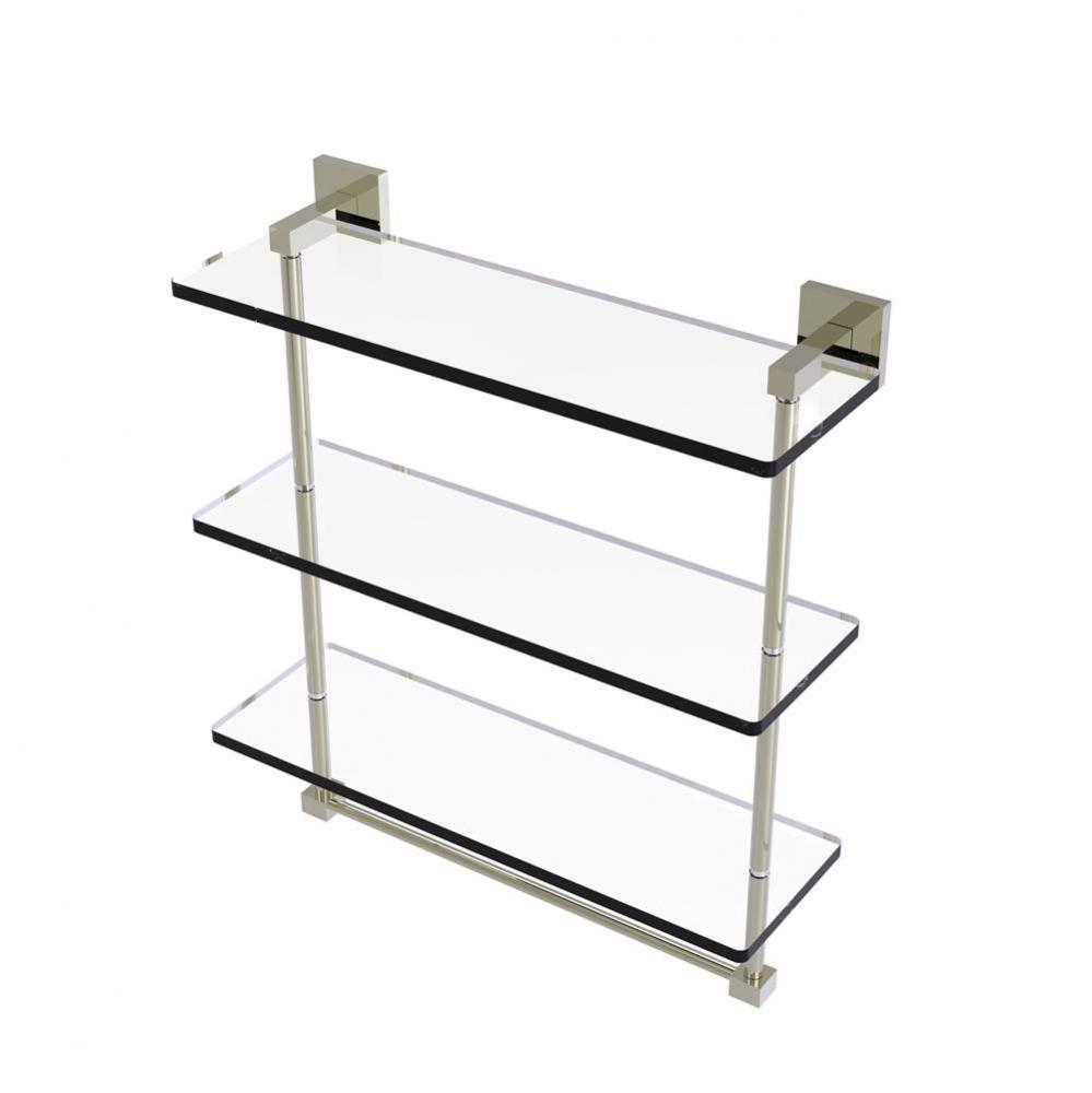 Montero Collection 16 Inch Triple Tiered Glass Shelf with integrated towel bar