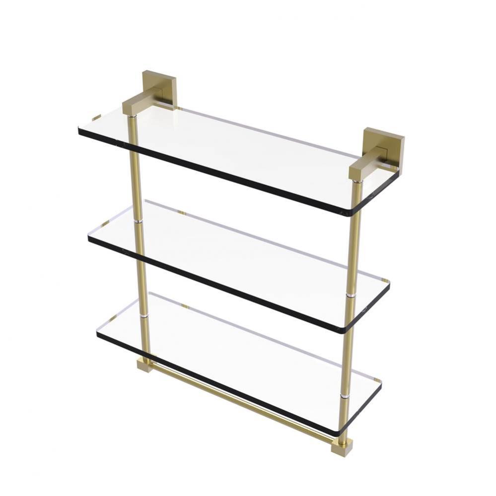 Montero Collection 16 Inch Triple Tiered Glass Shelf with integrated towel bar