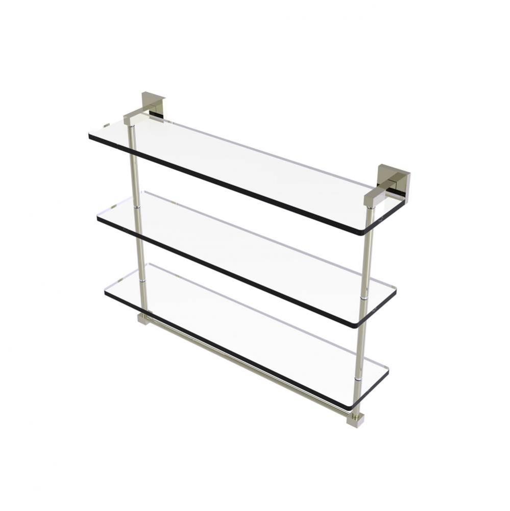 Montero Collection 22 Inch Triple Tiered Glass Shelf with integrated towel bar