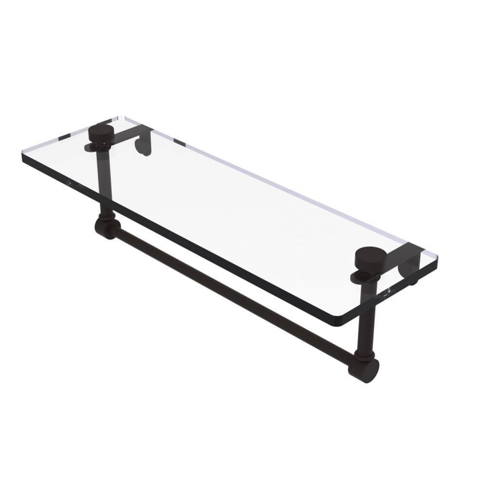 16 Inch Glass Vanity Shelf with Integrated Towel Bar