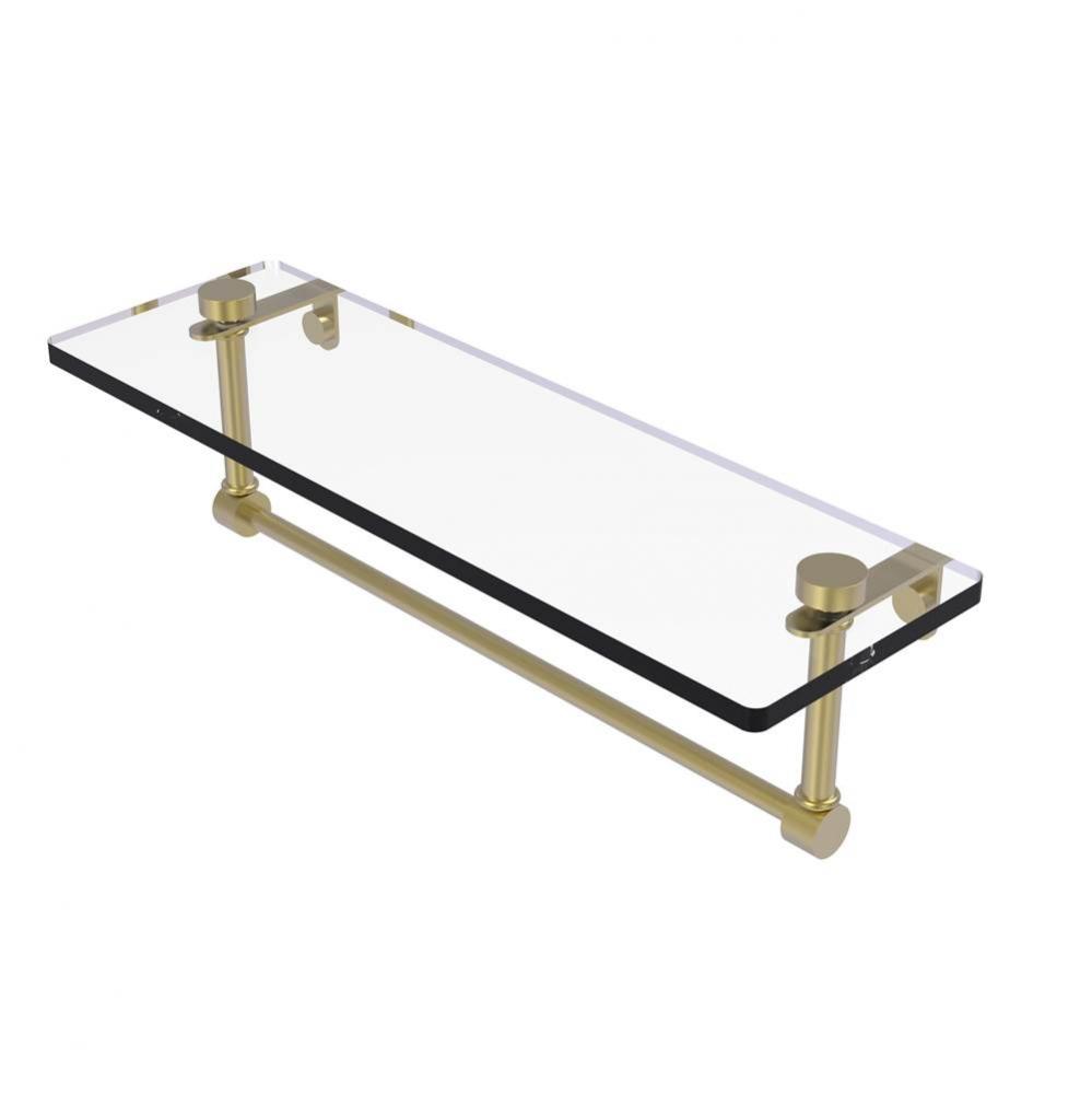16 Inch Glass Vanity Shelf with Integrated Towel Bar