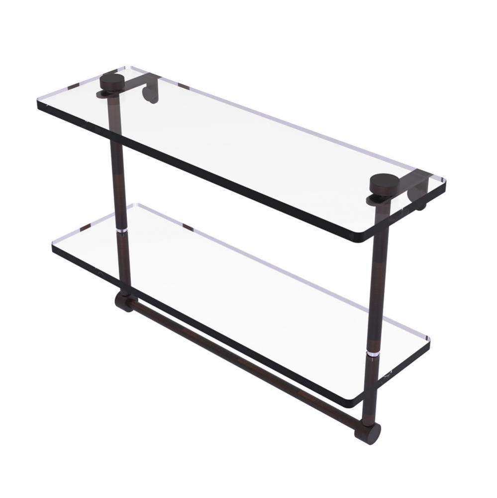 16 Inch Two Tiered Glass Shelf with Integrated Towel Bar